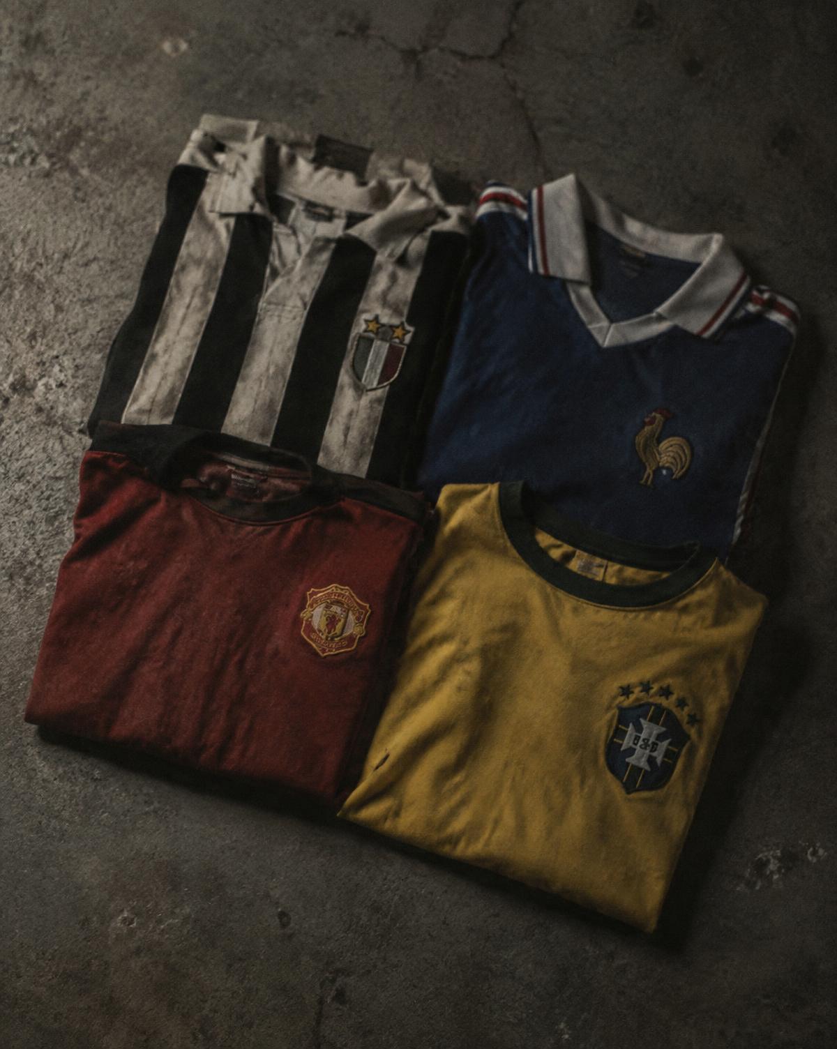 Folded vintage football shirts